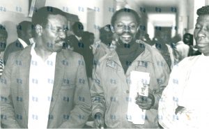 Society Editor Pius Nyamora (centre), his wife Loyce (right) Society Managing Editor Blamuel Njururi.