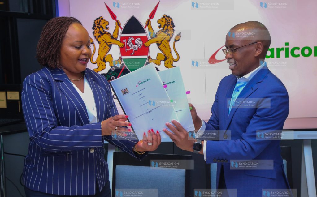 Anne Waiguru and Safaricom PLC CEO Peter Ndegwa