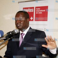 Minister for trade Amos Kimunya addresses the gathering at Nairobi hotel