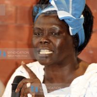 Nobel laureate winner Wangari Maathai during press briefing