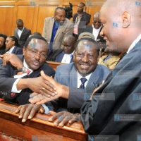 Raila Odinga (seated right), Kalonzo Musyoka (center)and Musalia Mudavadi