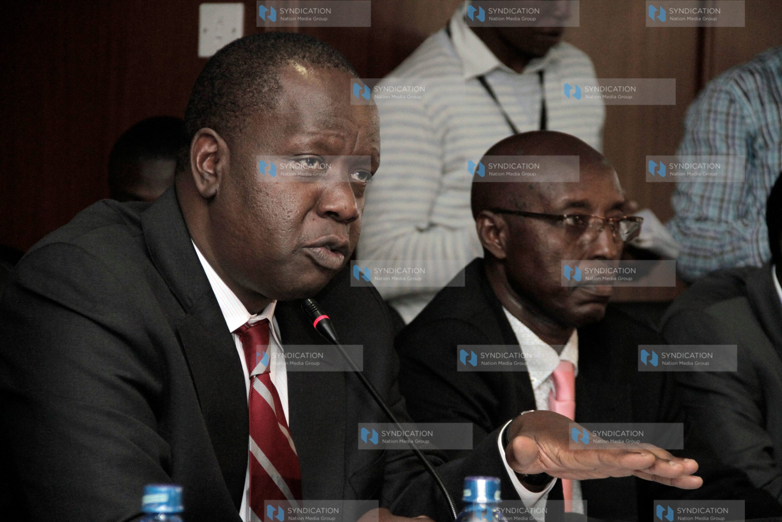 ICT Cabinet Secretary Fred Matiang’i and Communications Authority of Kenya board of directors’ chairman Ngene Gituku