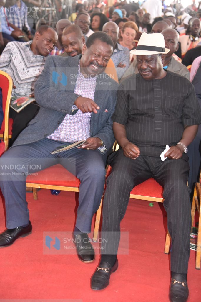 ANC party leader Musalia Mudavadi with ODM leader Raila Odinga
