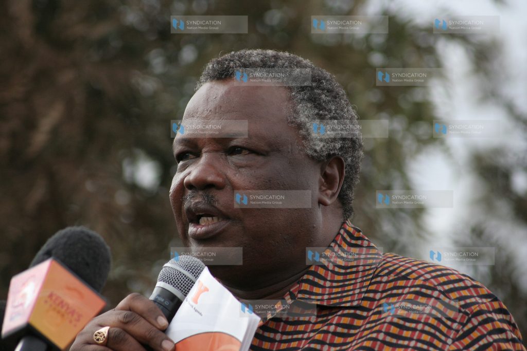 Francis Atwoli addresses supporters during a 