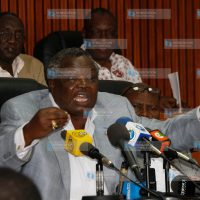 Trade Union secretary General Francis Atwoli addresses the media