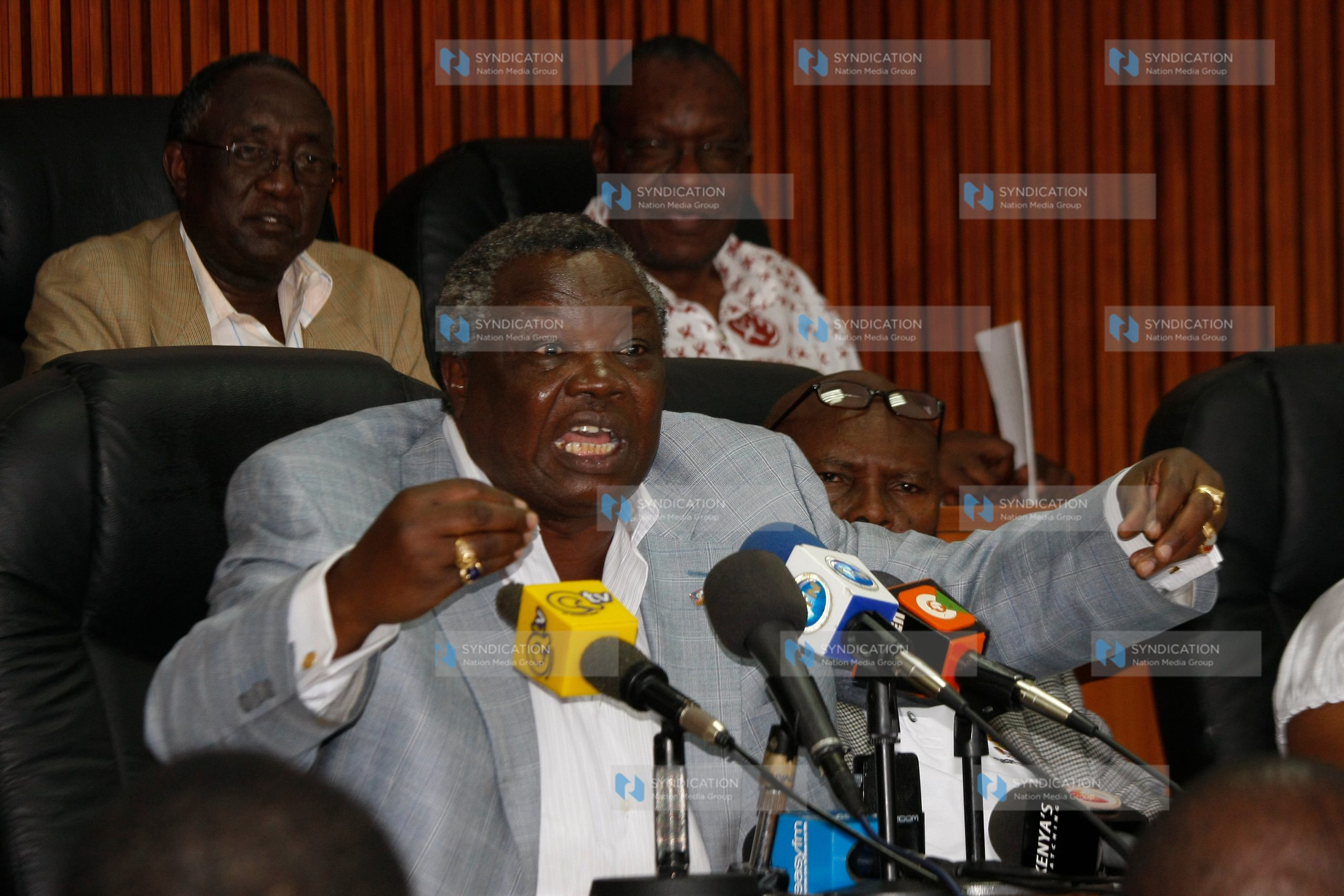 Trade Union secretary General Francis Atwoli addresses the media