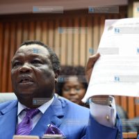 Trade Union Secretary General Francis Atwoli addressing journalists