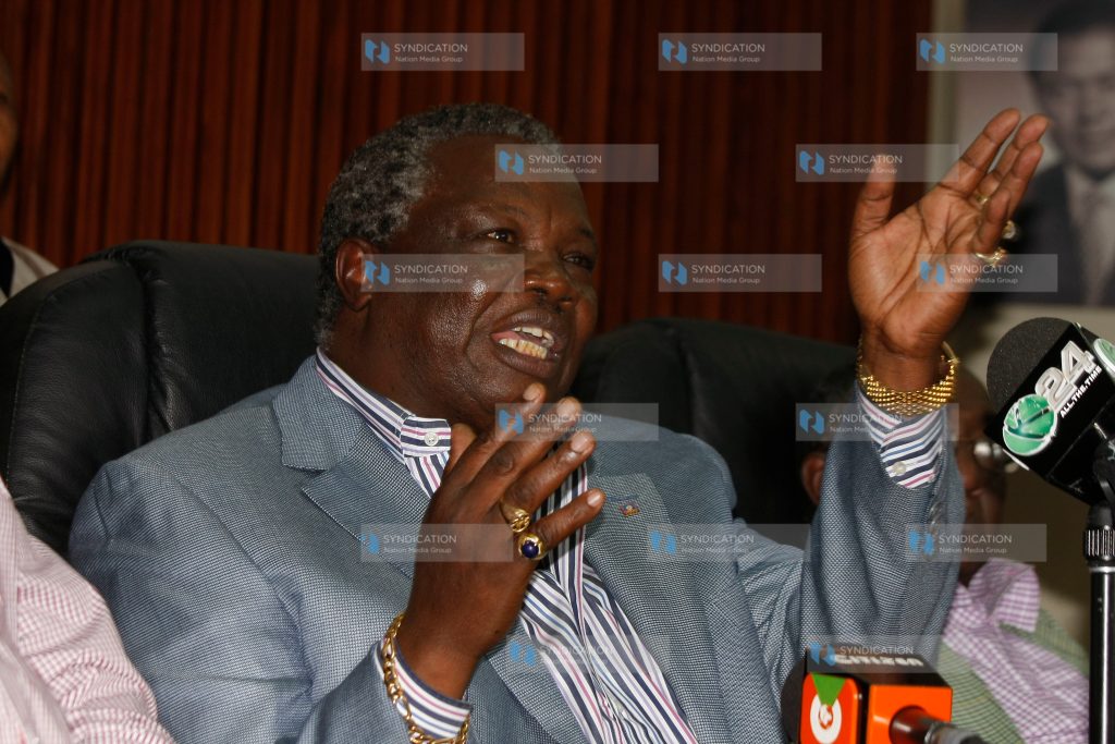 Trade Union secretary General Francis Atwoli addresses the media