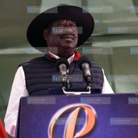 Azimio leader Raila Odinga addressing journalists