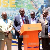 Senator Edwin Sifuna leading a section of Parliamentarians in addressing journalists