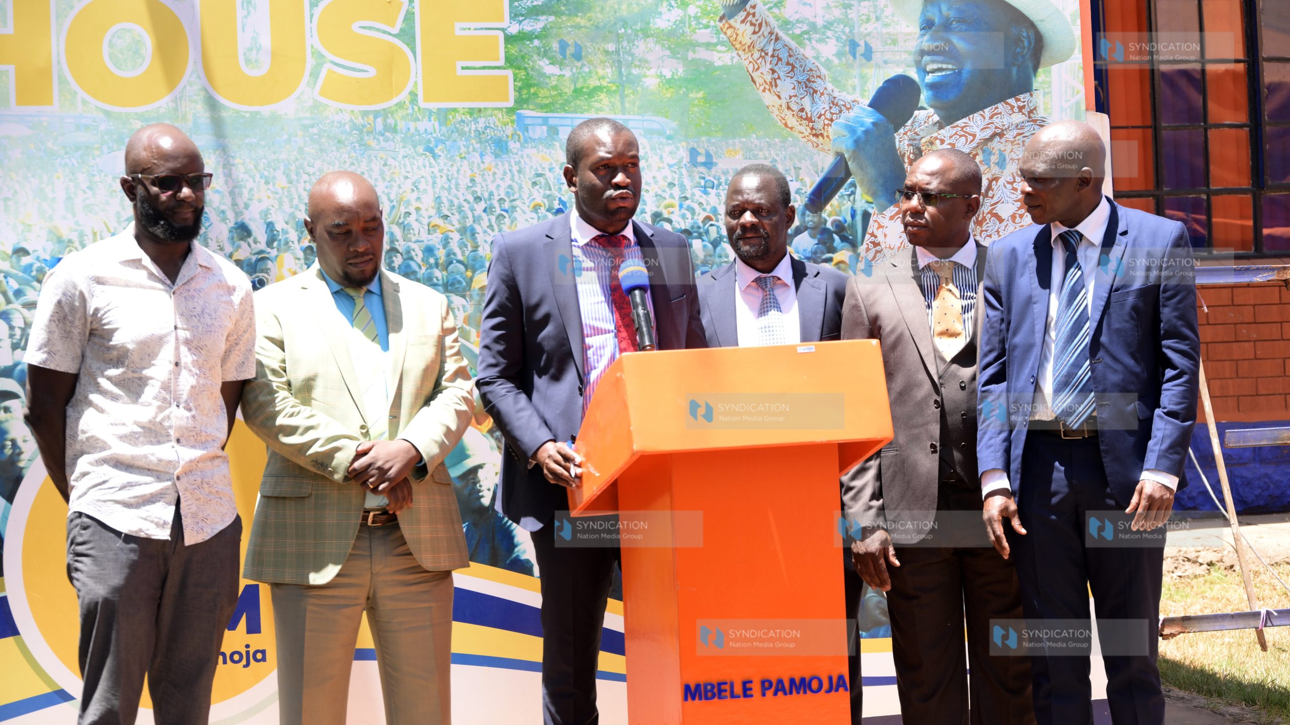 Senator Edwin Sifuna leading a section of Parliamentarians in addressing journalists