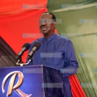 Azimio leader Raila Odinga addressing journalists