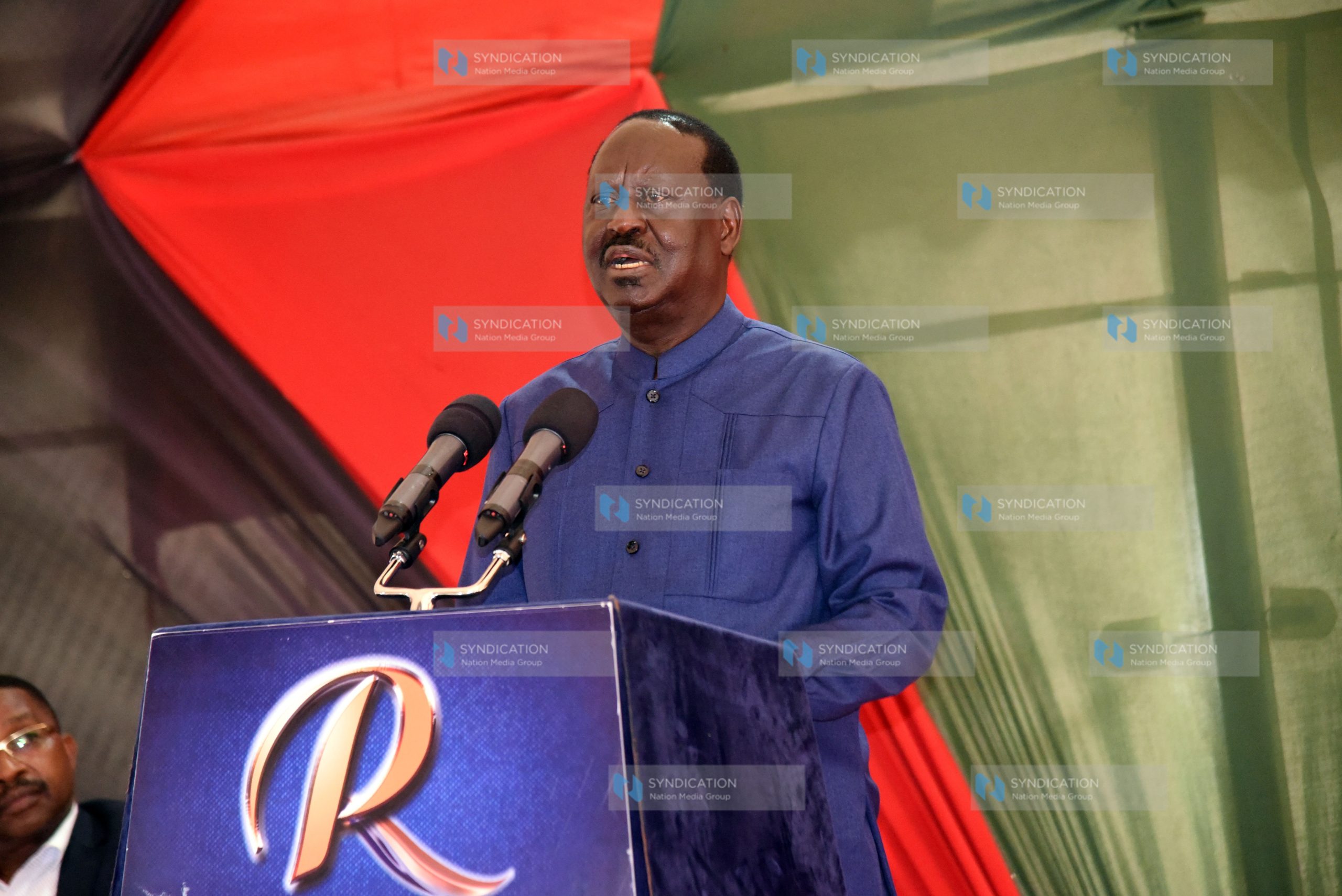 Azimio leader Raila Odinga addressing journalists