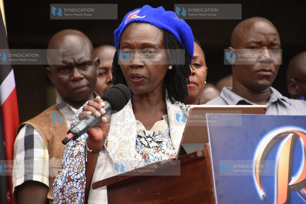 Martha Karua delivering her speech at KICC in Nairobi
