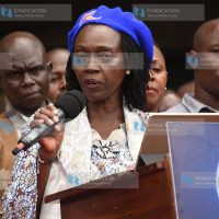 Martha Karua delivering her speech at KICC in Nairobi