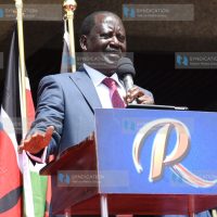 Azimio presidential candidate Raila Odinga delivers his speech