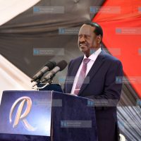 Azimio leader Raila Odinga addressing journalists