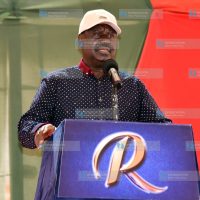 Azimio leader Raila Odinga addressing journalists