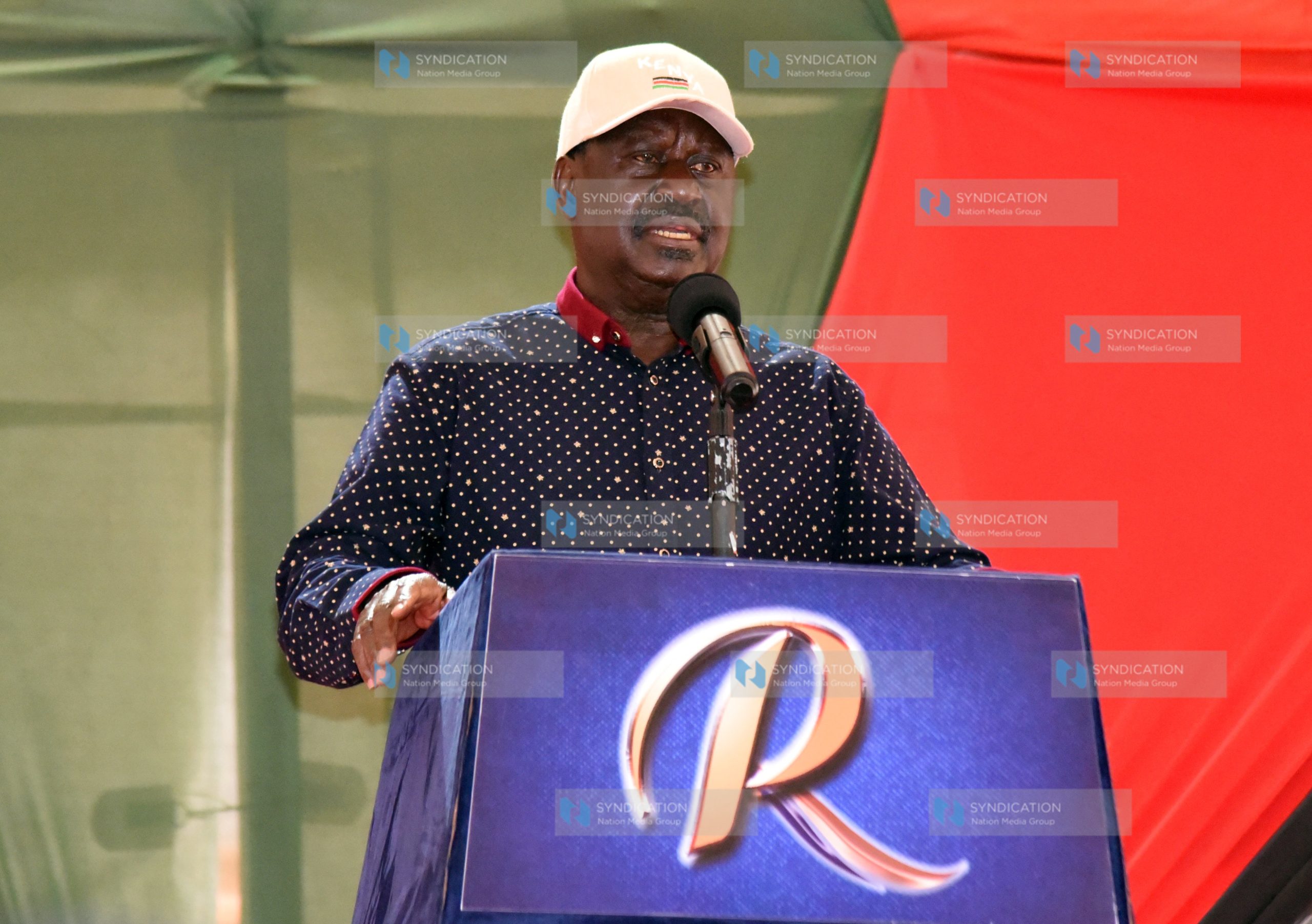 Azimio leader Raila Odinga addressing journalists