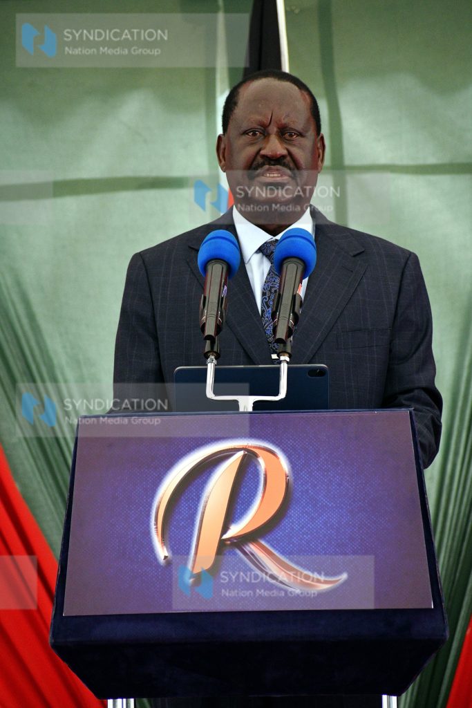 Raila Odinga addressing a media briefing