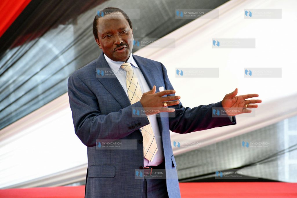 Kalonzo Musyoka gestures during a media briefing