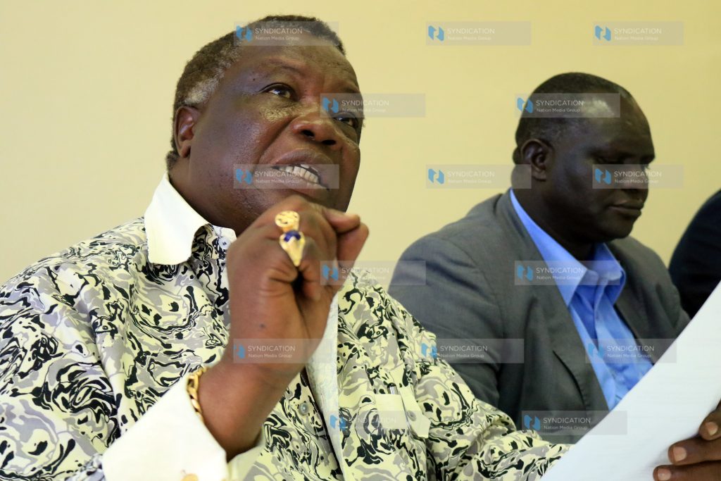 Francis Atwoli address the media at his Tom Mboya Labour College office