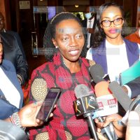 Narc Kenya leader Martha Karua addressing journalists