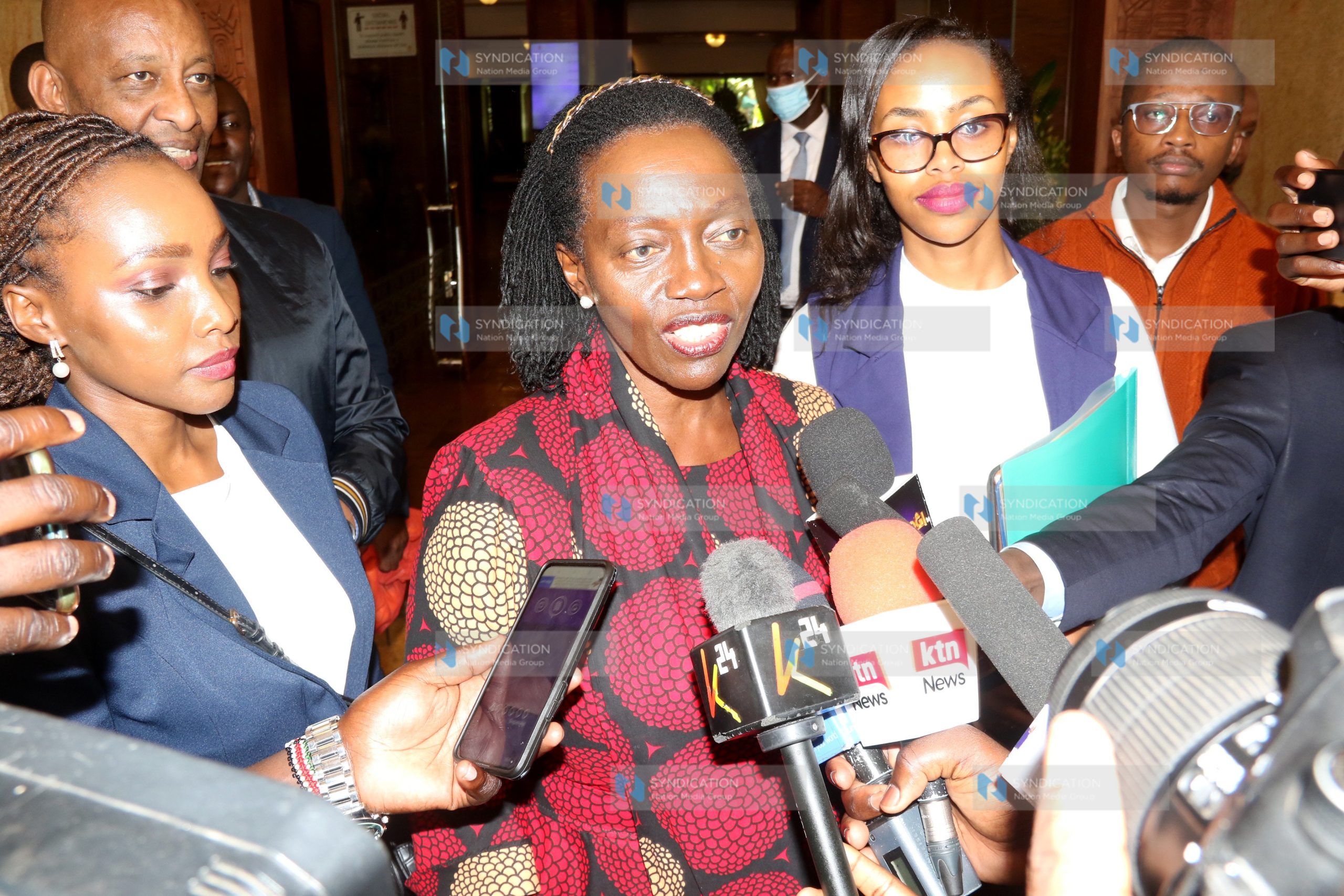 Narc Kenya leader Martha Karua addressing journalists