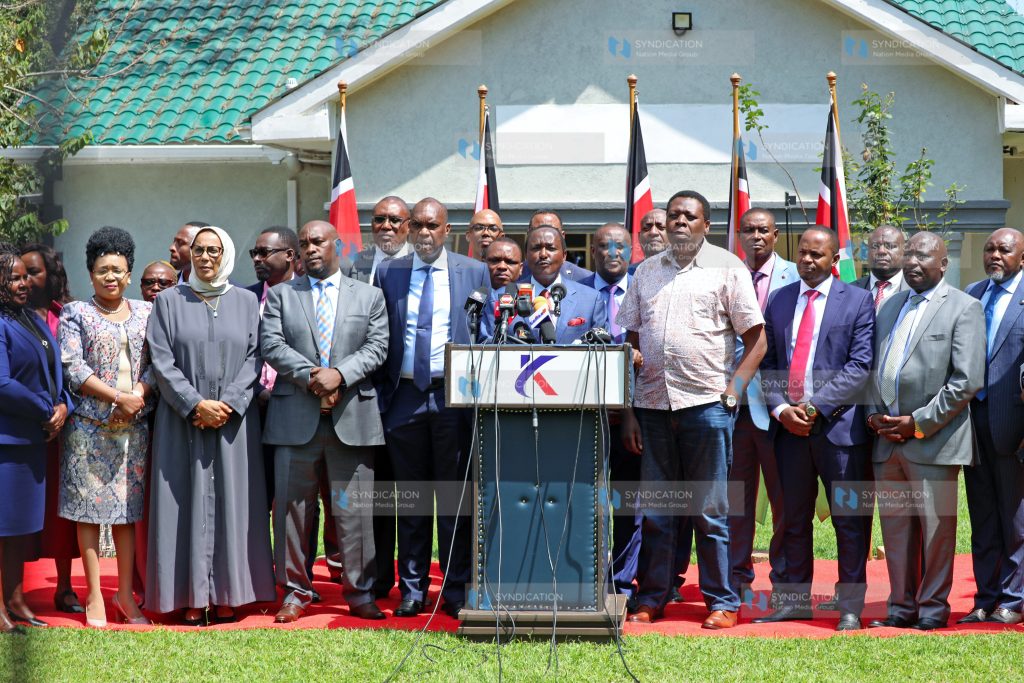 Azimio leaders address journalists at SKM Command Centre