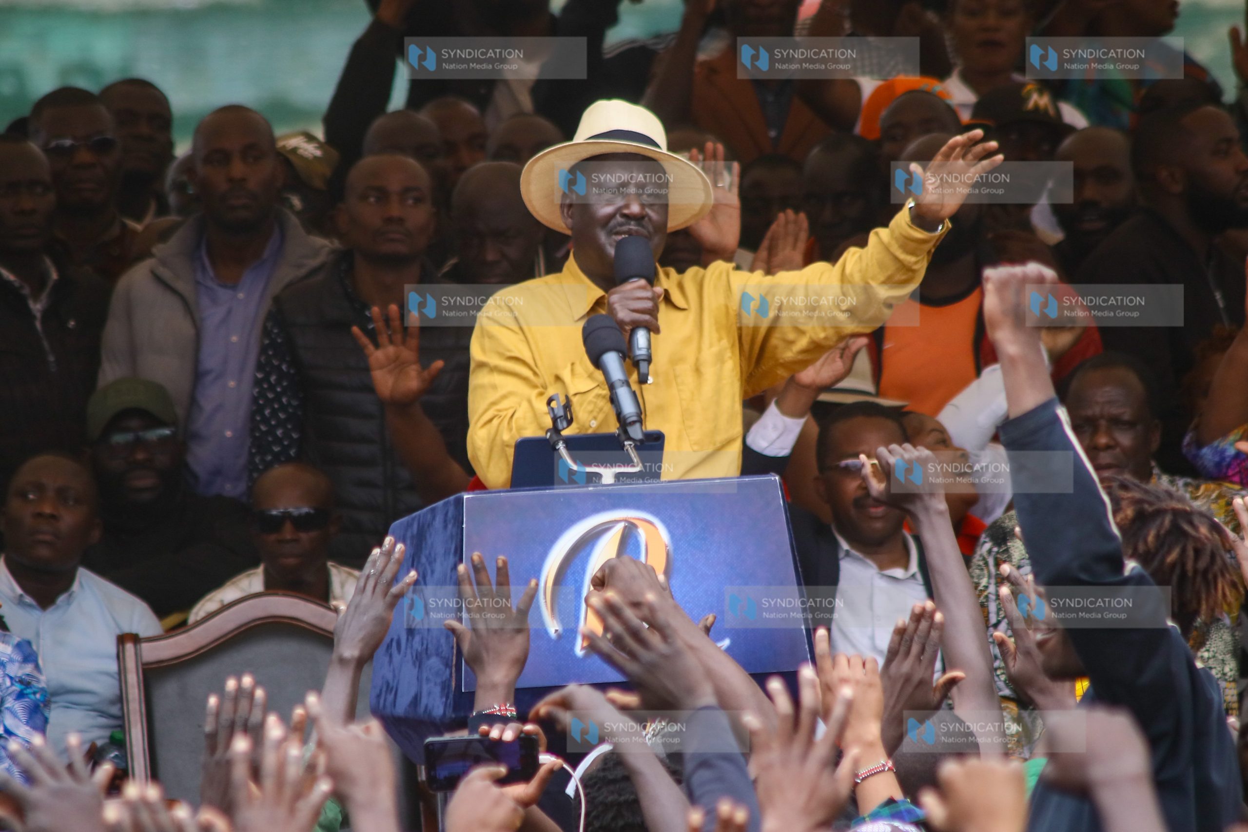Raila Odinga addresses his supporters at Kamukunji grounds
