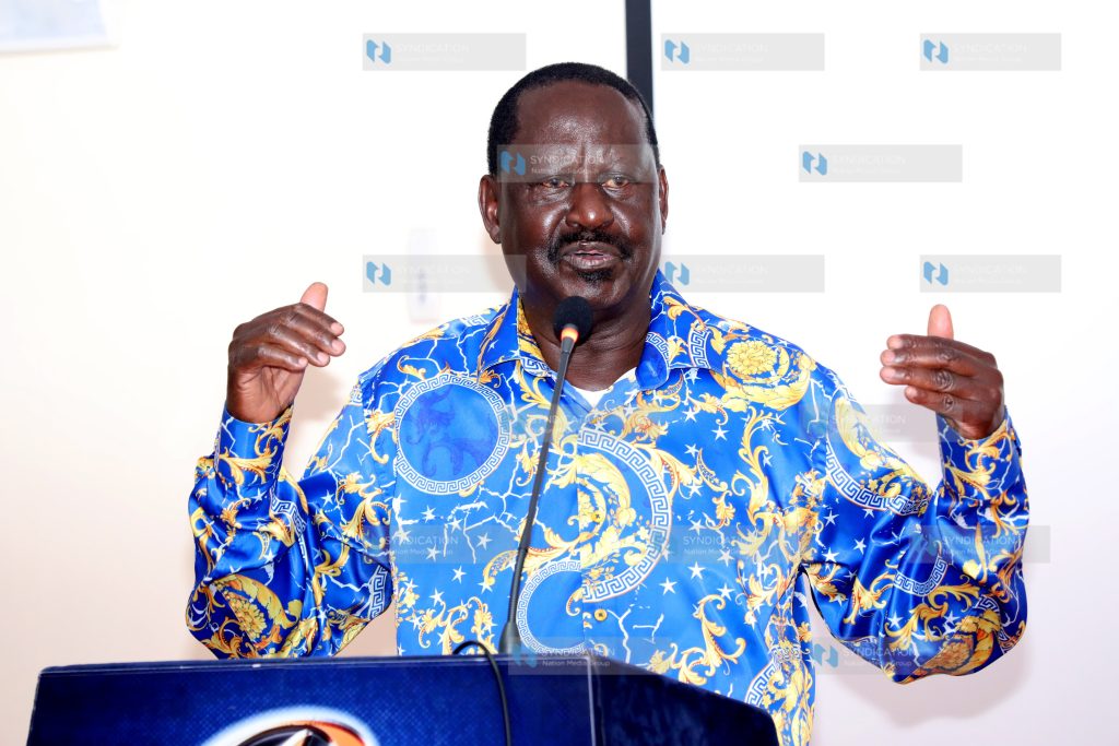 Raila Odinga make his Make his address at Maanzoni lodge