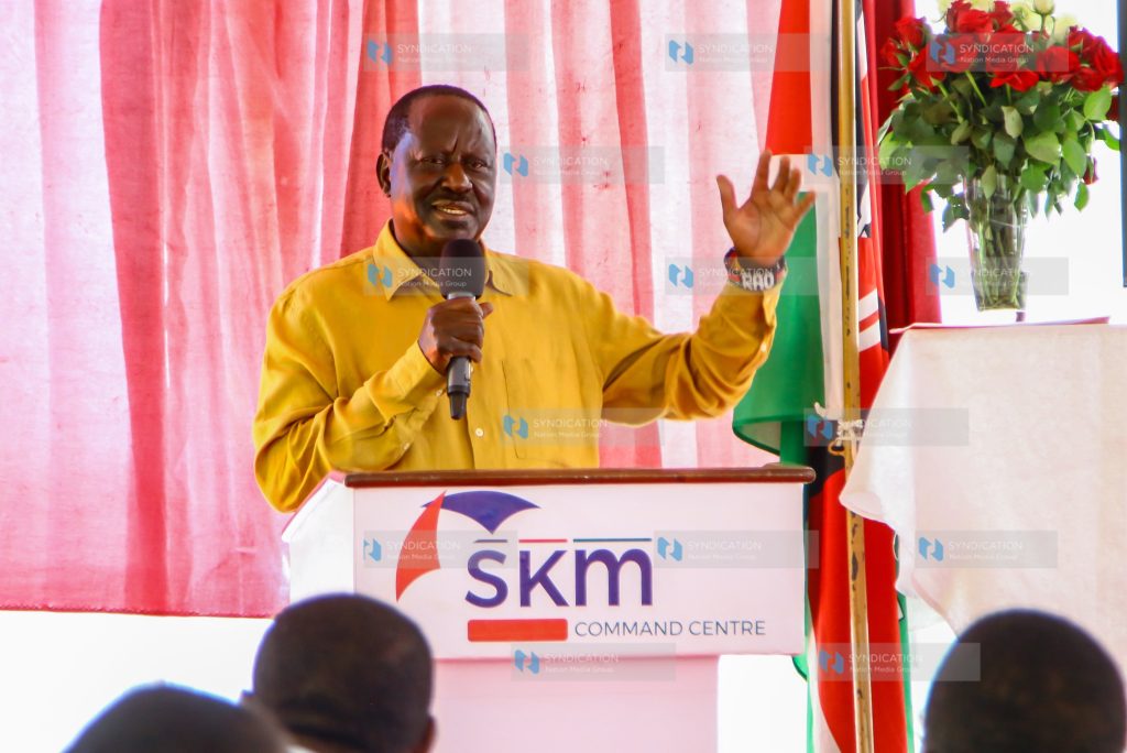 Raila Odinga speaks during a press conference at SKM Center