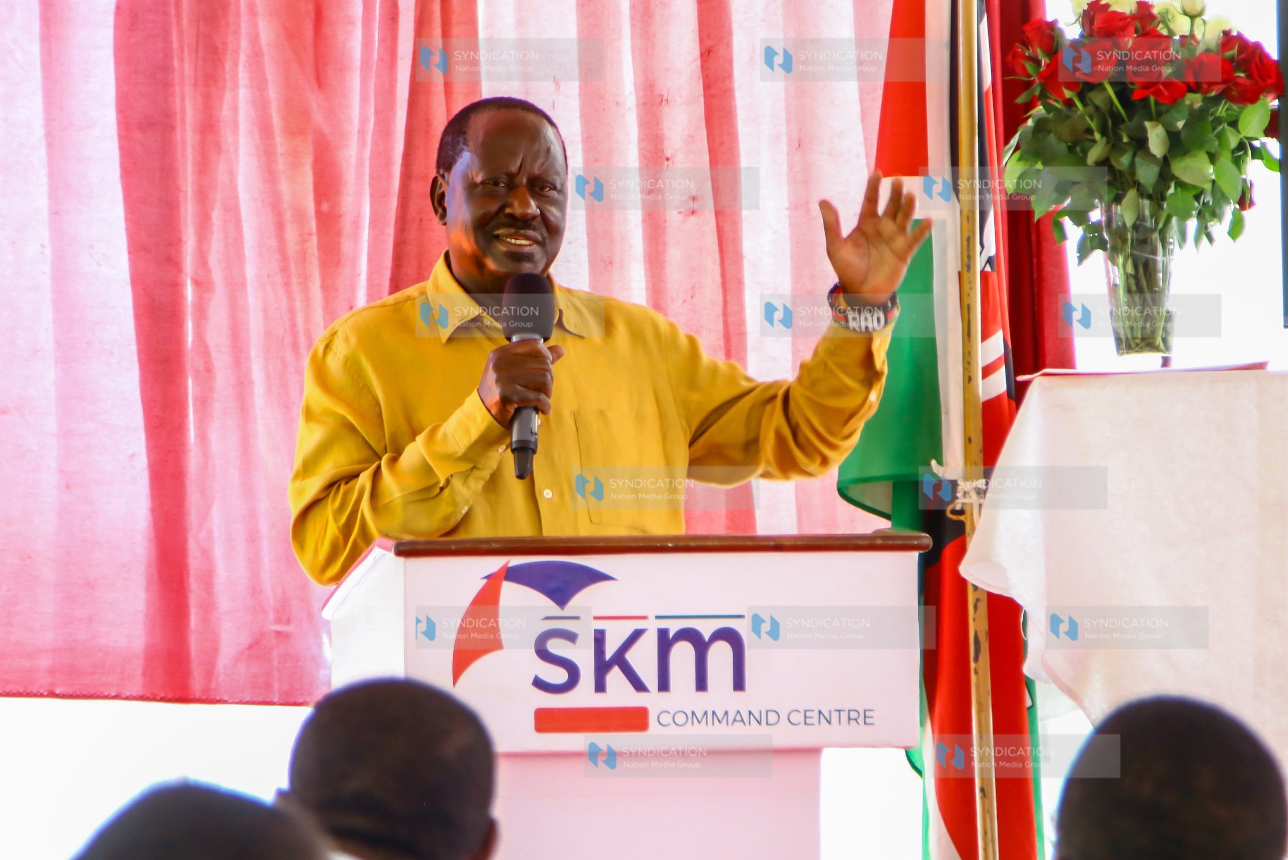 Raila Odinga speaks during a press conference at SKM Center