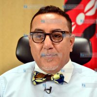 Sports Cabinet Secretary Najib Balala gestures at his office