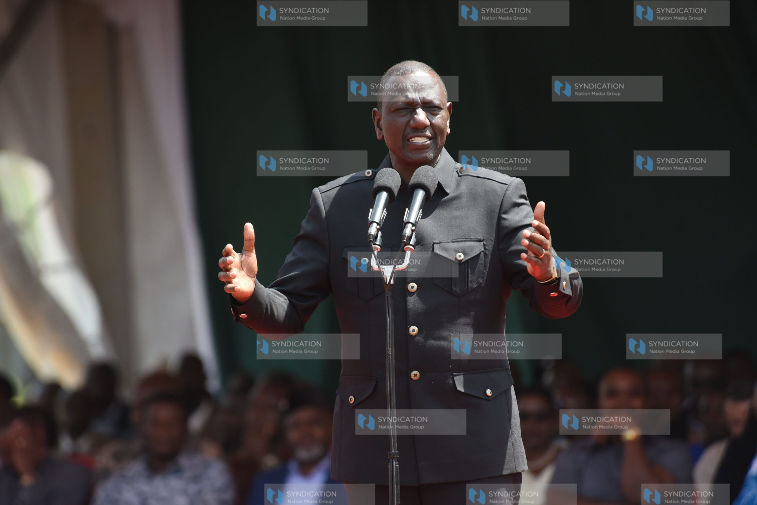 President William Ruto addressing the public at Amutala stadium