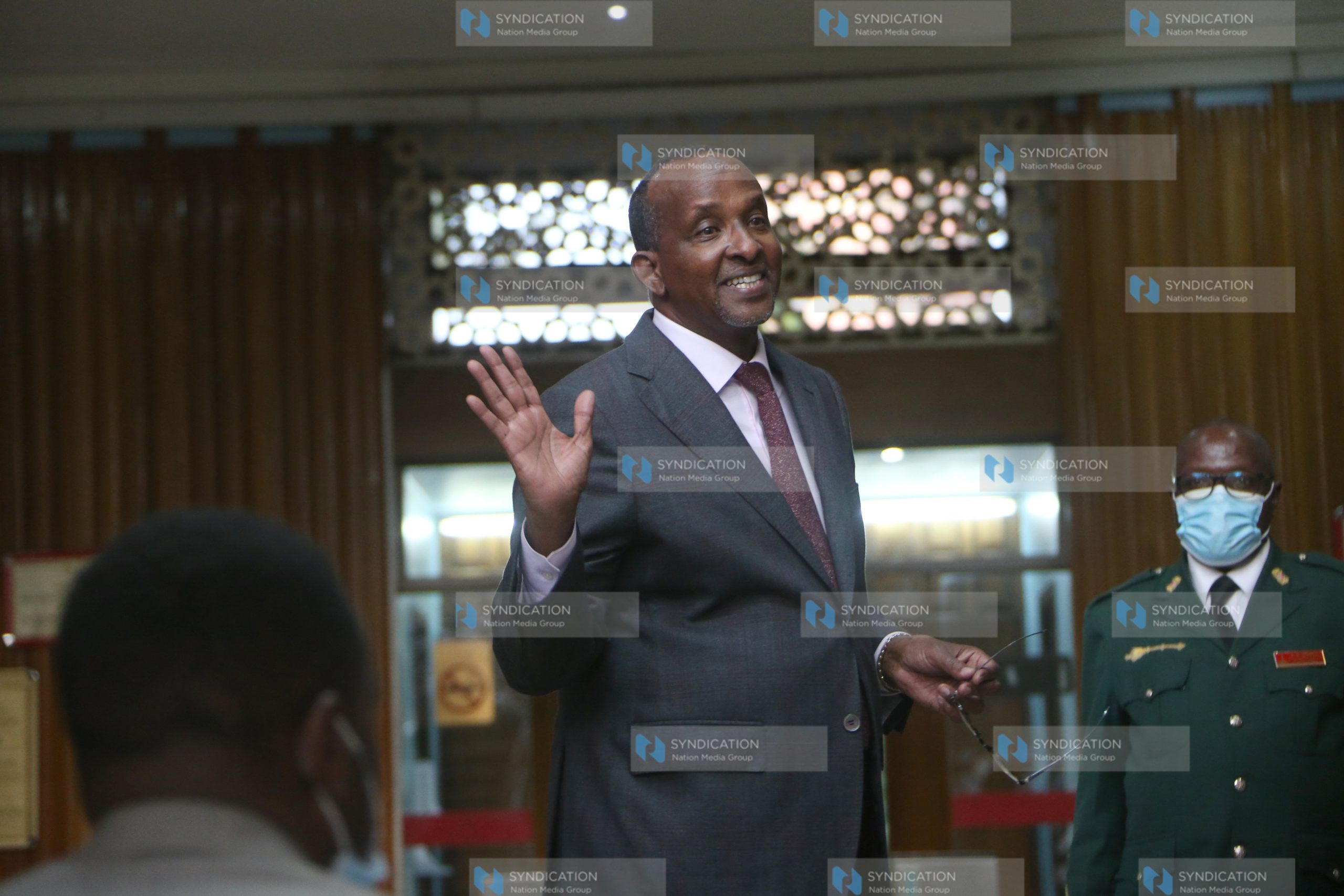 MP Aden Duale talk to media outside parliament