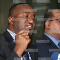 Hassan Joho (left) and Shakeer Shabbir at a media briefing