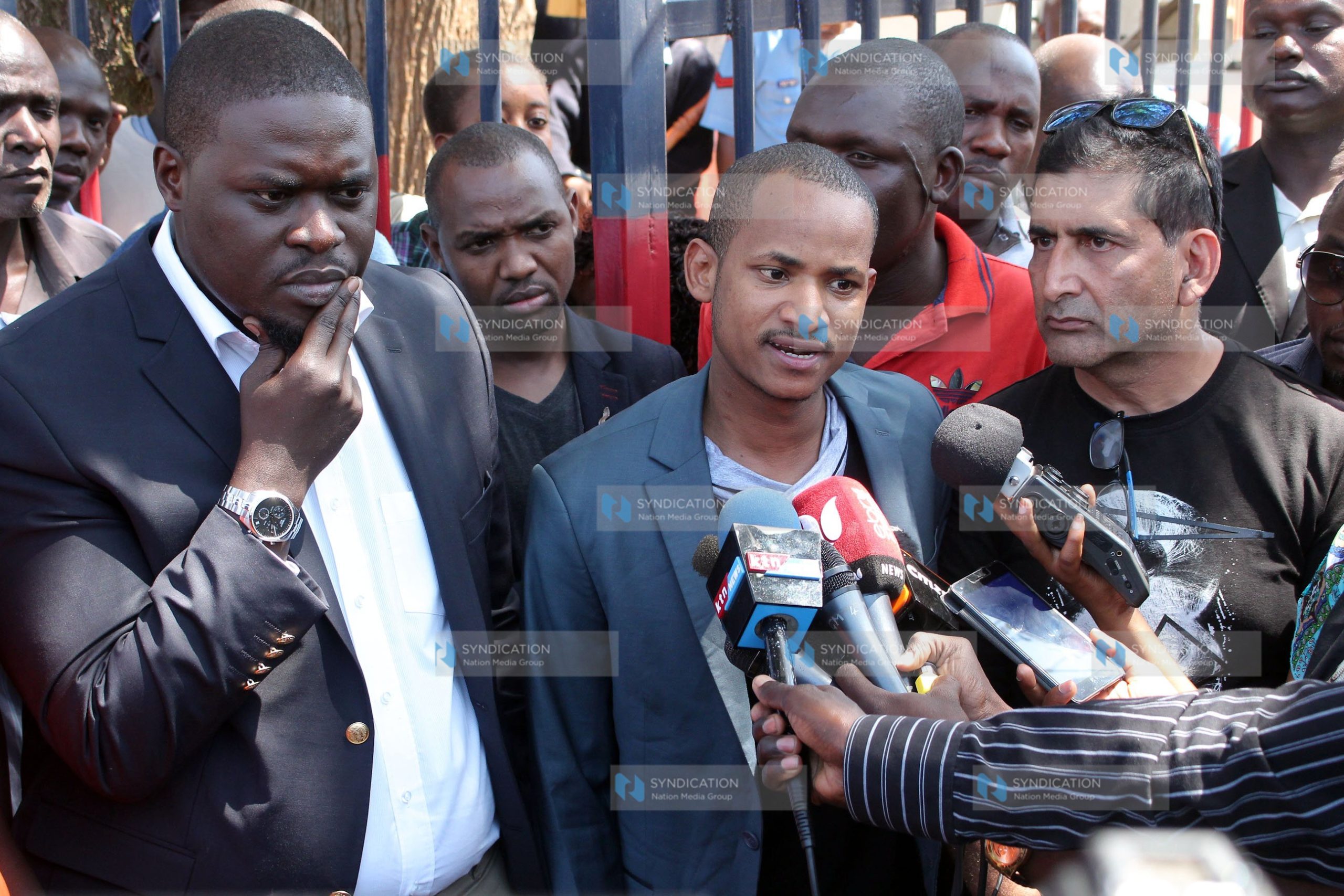 Paul Ongili alias Babu Owino addressing the media outside parklands Police station