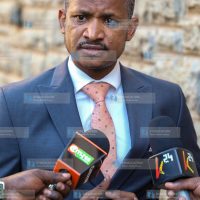 Babu Owino addressing the media at Parliament buildings