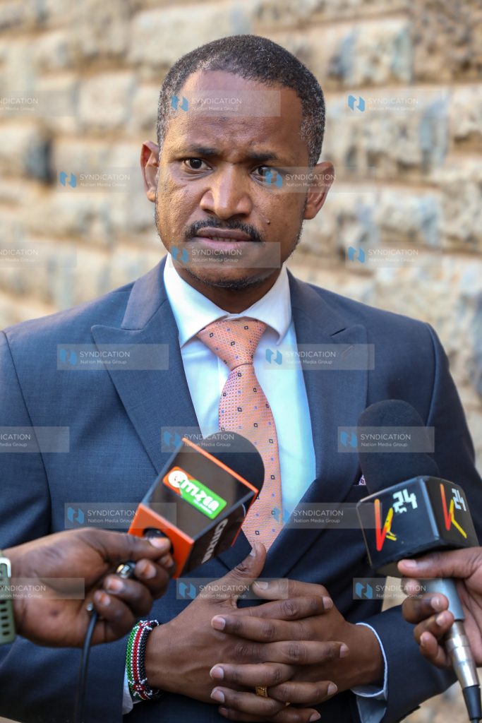 Babu Owino addressing the media at Parliament buildings