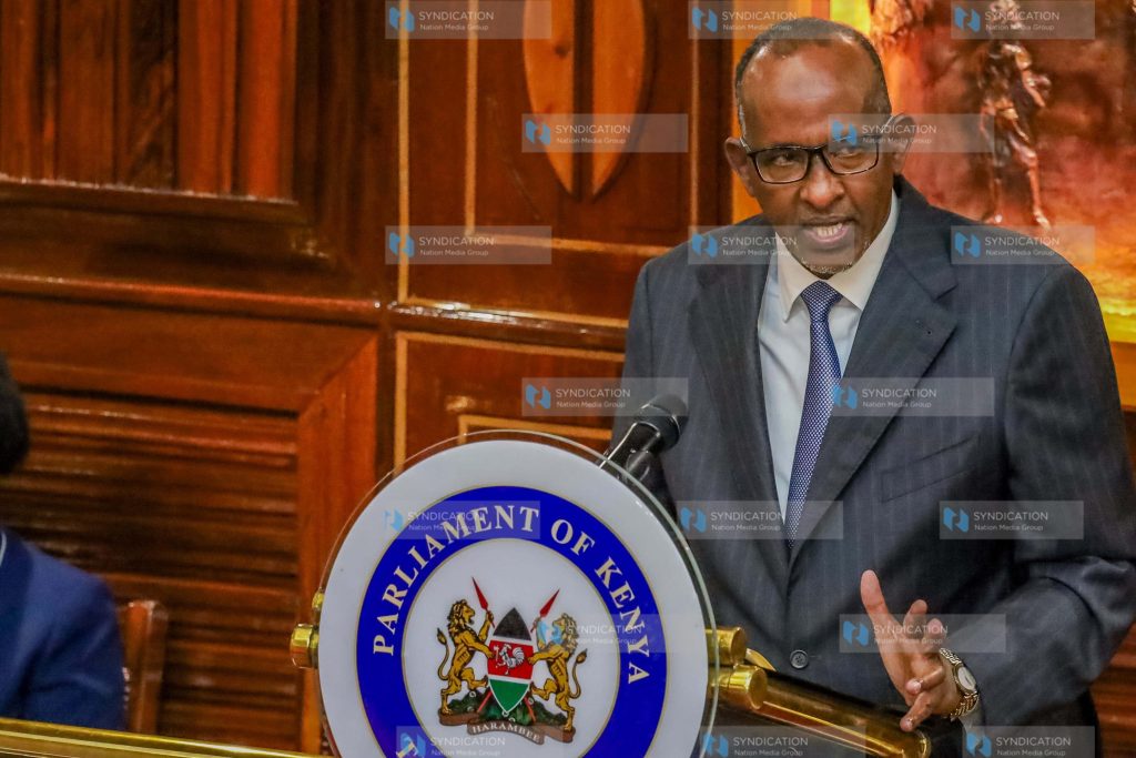 Aden Duale when he appeared before Senate at Parliament buildings