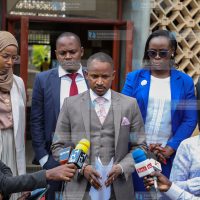 A section of opposition MPs led by Embakasi East MP Babu Owino at Parliament Buildings