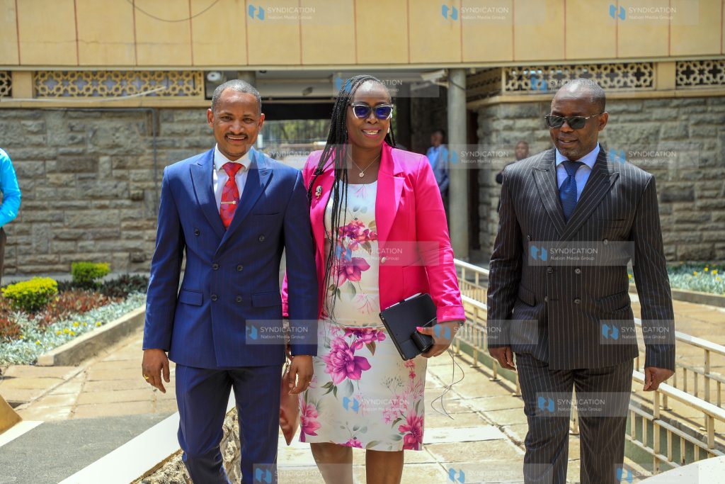 MPs after addressing the media at Parliament buildings.