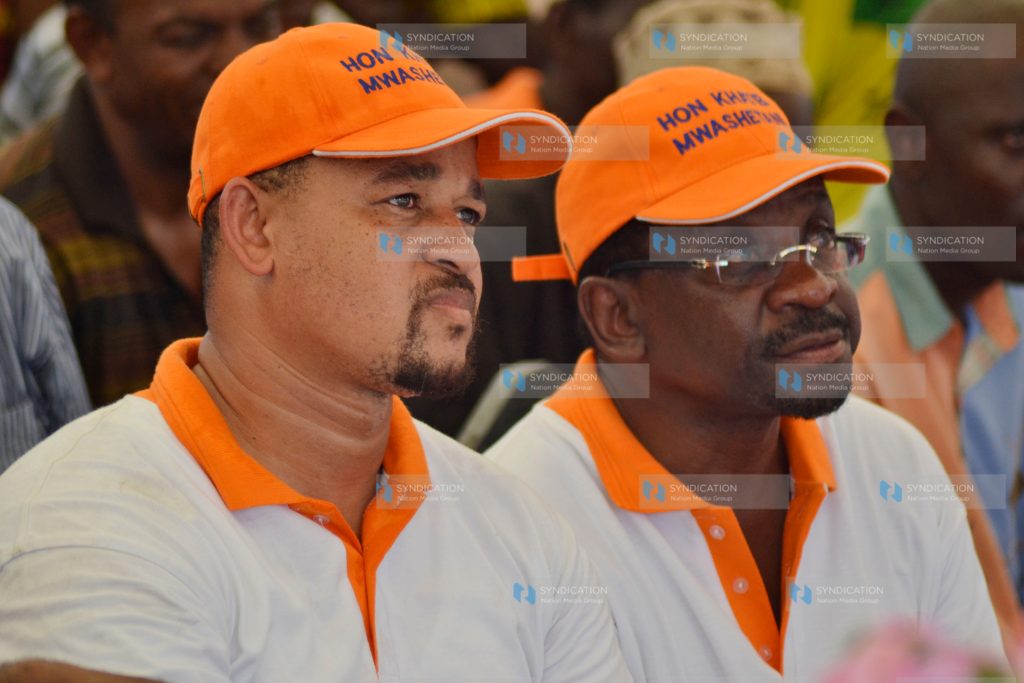 Siaya Senator James Orengo with former Lunga Lunga MP Hatib Mwashetani