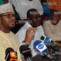 CORD Leaders led by Mombasa Senator Hassan Omar, Nyali MP Awiti Bolo