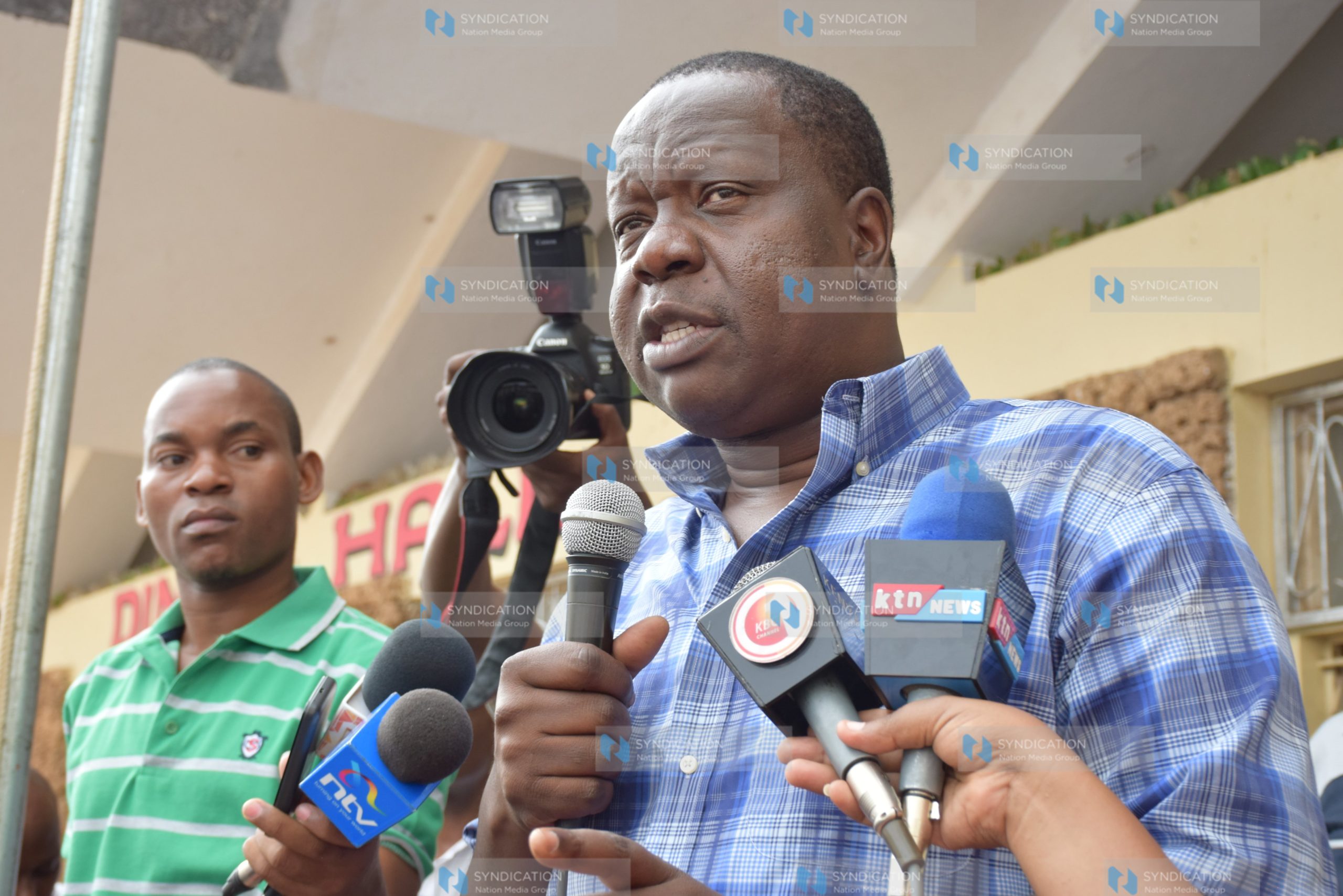 Dr Fred Matiang’i addresses students from Mama Ngina Girls School