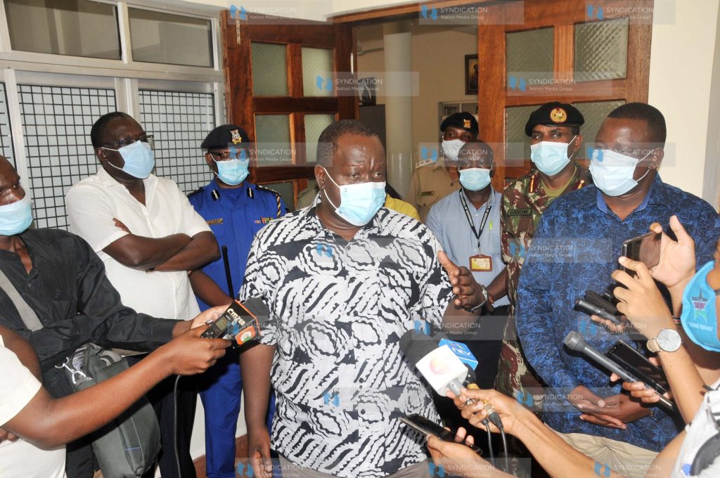 Interior CS Fred Matiang'i accompanied with Kwale governor Salim Mvurya