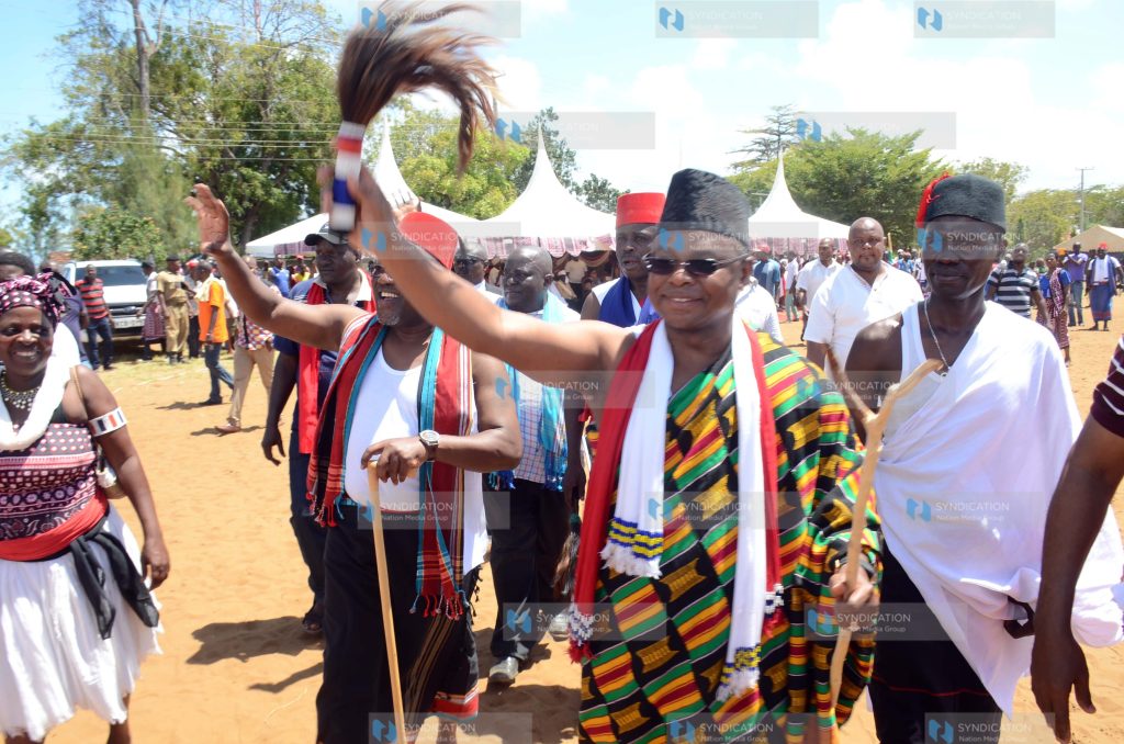 Kilifi county governor Amason Kingi accompanied with other leaders
