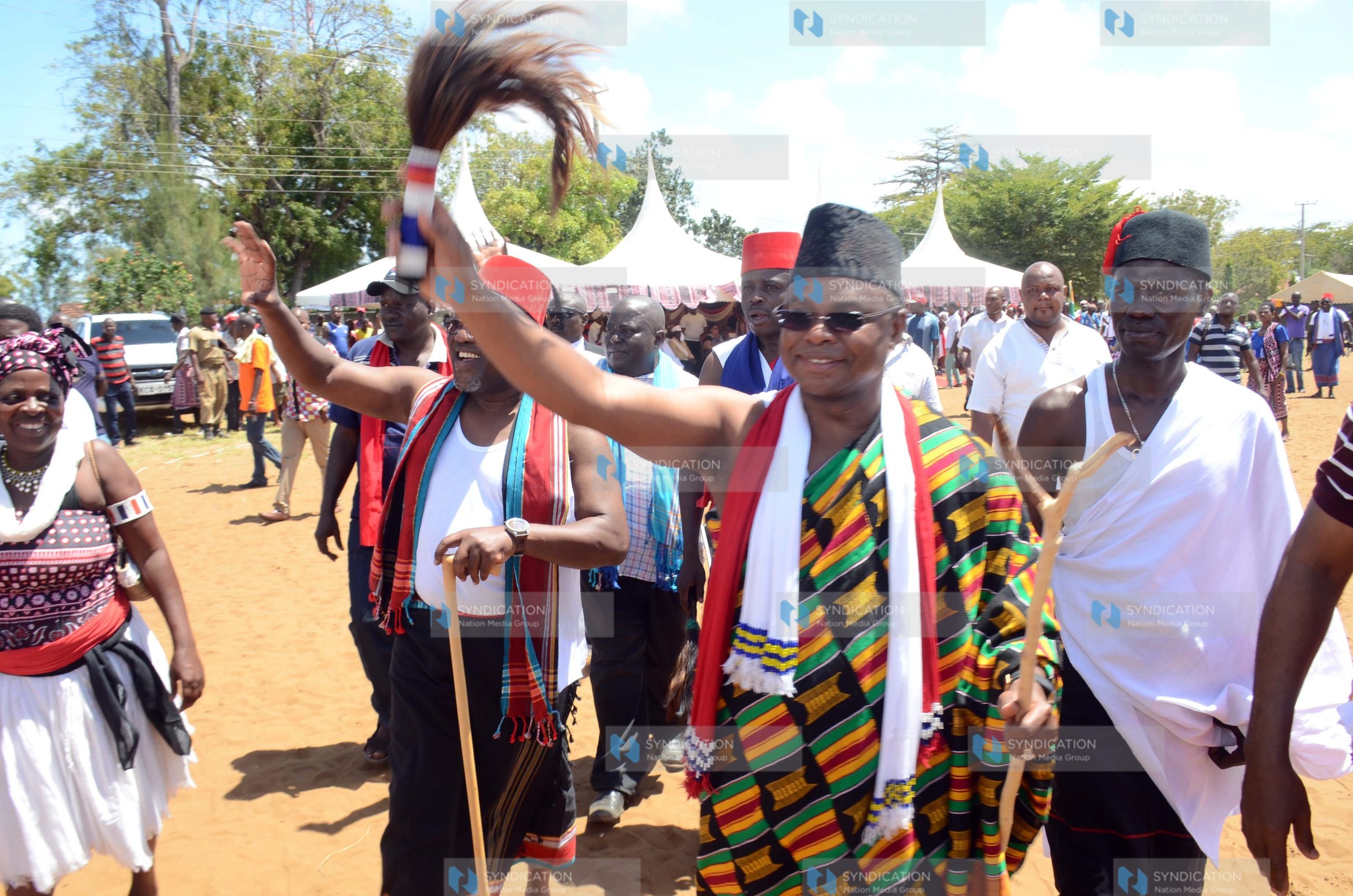 Kilifi county governor Amason Kingi accompanied with other leaders
