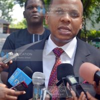 Danson Mungatana addresses members of the press